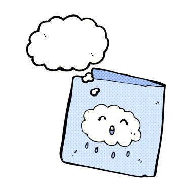 Düşünce baloncuklu bulut desenli çizgi film kartı