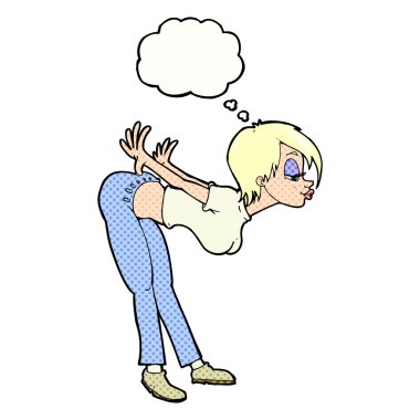 Düşünce baloncuğu olan seksi kadın.