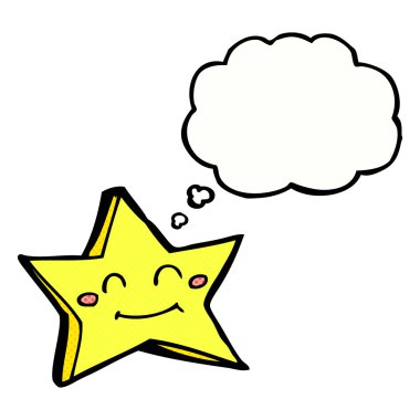 Düşünce baloncuklu mutlu yıldız karakteri