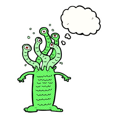 Düşünce baloncuklu çizgi film canavarı