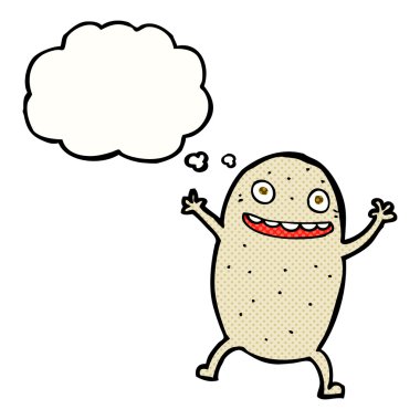 Düşünce baloncuklu mutlu patates çizgi filmi