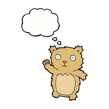 Düşünce baloncuklu oyuncak ayıyı sallayan çizgi film