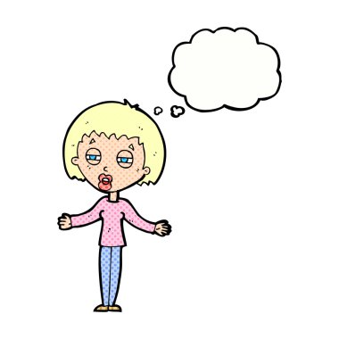 çizgi film şüpheli kadın düşünce balonu ile