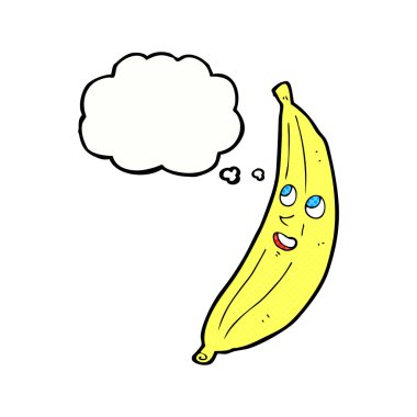 Düşünce baloncuklu mutlu bir muz.