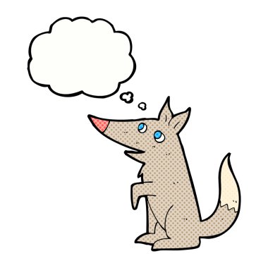 Düşünce baloncuğu olan bir kurt yavrusu.