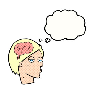 Düşünce baloncuklu beyin sembollü çizgi film başı
