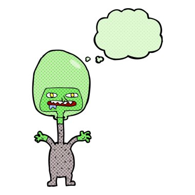 Düşünce baloncuğu olan uzaylı çizgi film