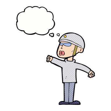 Düşünce baloncuğu olan çizgi film güvenlikçisi.