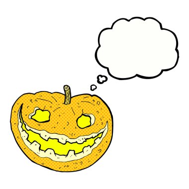 Düşünce baloncuklu ürkütücü balkabağı.