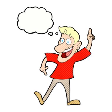 Düşünce baloncuğuyla harika bir fikri olan çizgi film adamı.