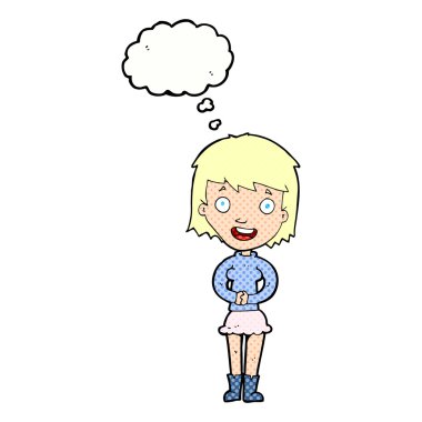 çizgi film heyecanlı kadın düşünce balonu ile