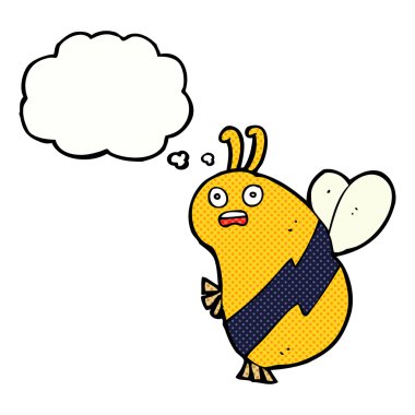 Düşünce baloncuklu komik çizgi film arısı