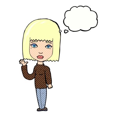 düşünce balonu ile sallayarak çizgi film kadın