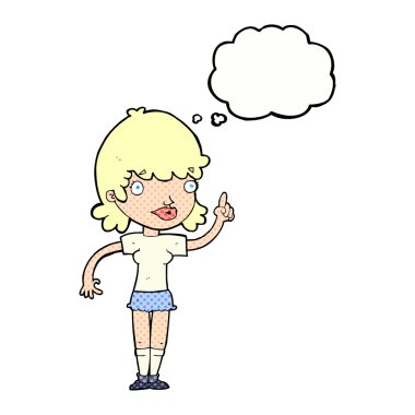 Düşünce baloncuğu olan çizgi film kadını.