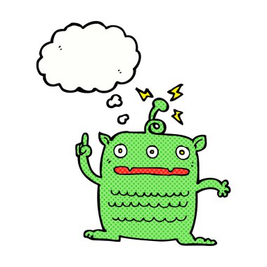 Düşünce baloncuğu olan garip bir uzaylı çizgi filmi.