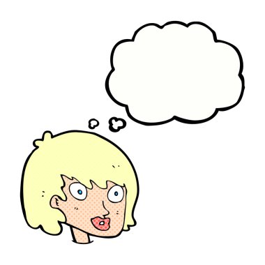 Düşünce baloncuklu mutlu kadın yüzü