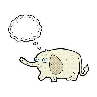 Düşünce baloncuğu olan komik bir fil.