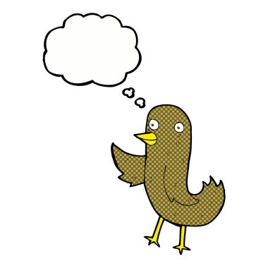 Düşünce baloncuklu komik çizgi film kuşu