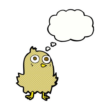 Düşünce baloncuklu komik çizgi film kuşu