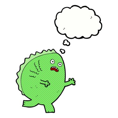 Düşünce baloncuklu çizgi film canavarı