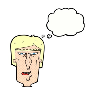 Düşünce baloncuklu kızgın surat.