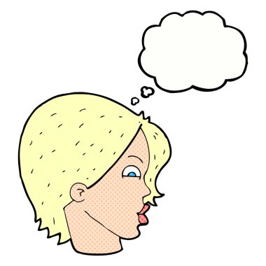 çizgi film kadın yüzü ile düşünce balonu