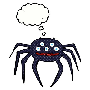 Düşünce balonlu cadılar bayramı örümceği çizgi filmi