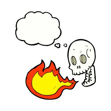 çizgi film ateş soluyan kafatası düşünce kabarcığı ile