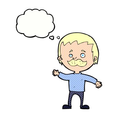 çizgi film adam düşünce balonu ile sallayarak bıyıklı