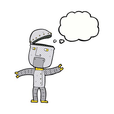 Düşünce baloncuklu komik robot.