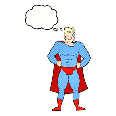 Düşünce baloncuğu olan süper kahraman.