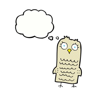 Düşünce baloncuklu çizgi film baykuşu
