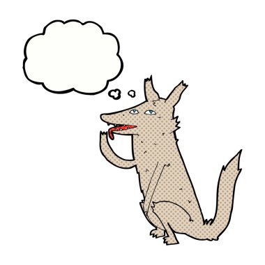 Karikatür kurdu düşünce baloncuğuyla patisini yalıyor.