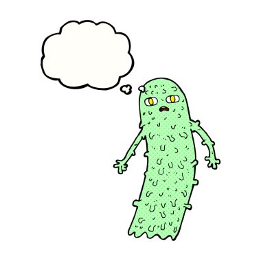 Düşünce baloncuklu hayaletli karikatür.