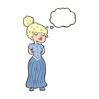 Düşünce baloncuğu olan güzel Victoria 'lı kadın.