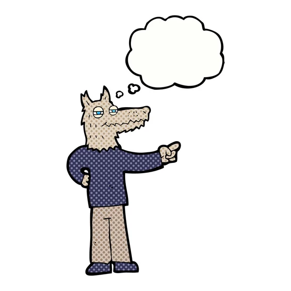 생각 거품을 가진 늑대를 가리키는 만화 — 스톡 벡터