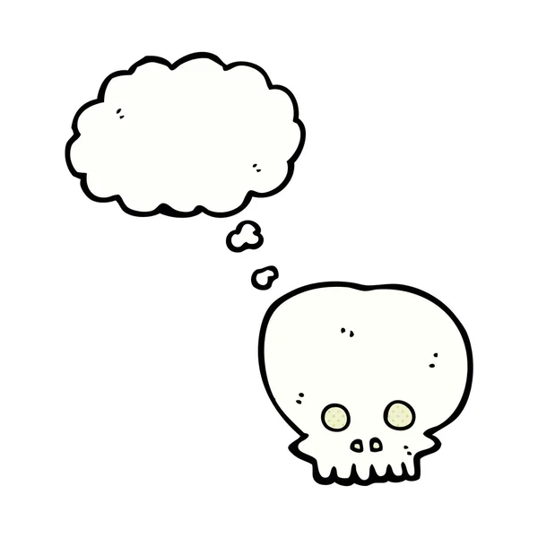 Dibujo animado espeluznante símbolo de cráneo con burbuja de pensamiento — Vector de stock