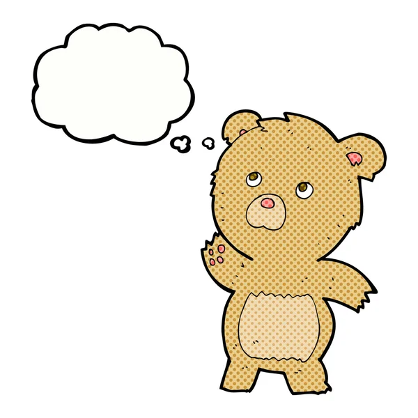 Dessin animé ours en peluche curieux avec bulle de pensée — Image vectorielle