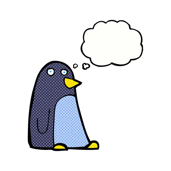 Pingüino de dibujos animados con burbuja de pensamiento — Vector de stock