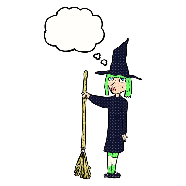 Cartoon witch with thought bubble — Stock Vector