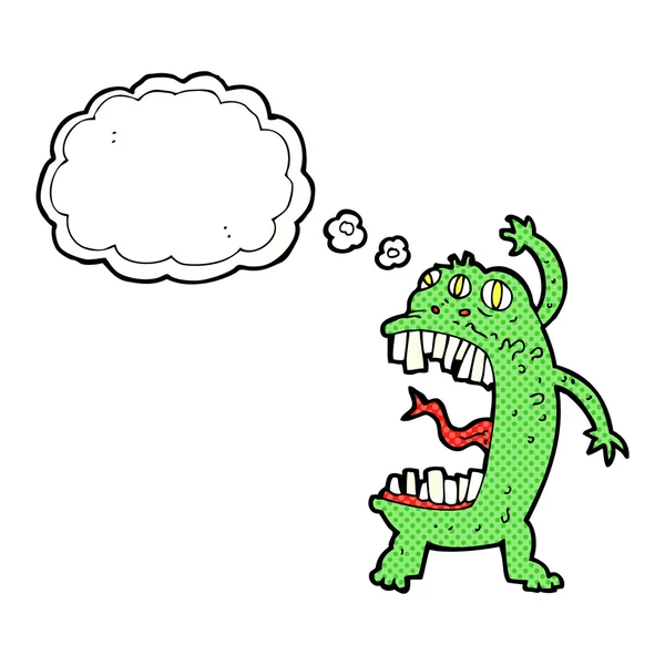 Cartoon verrücktes Monster mit Gedankenblase — Stockvektor