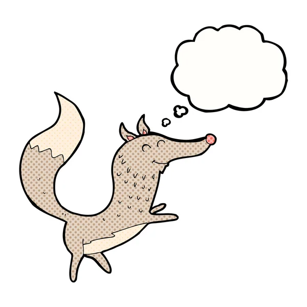 Dibujos animados lobo feliz con burbuja de pensamiento — Archivo Imágenes Vectoriales