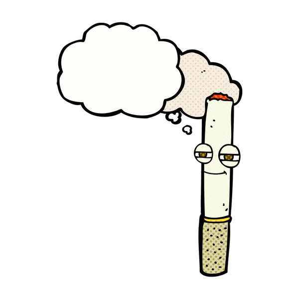 Cartoon cigarro feliz com bolha de pensamento — Vetor de Stock