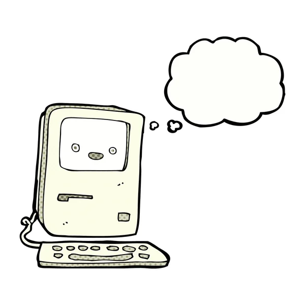 Мультфильм старый компьютер с мыслепузырём — стоковый вектор