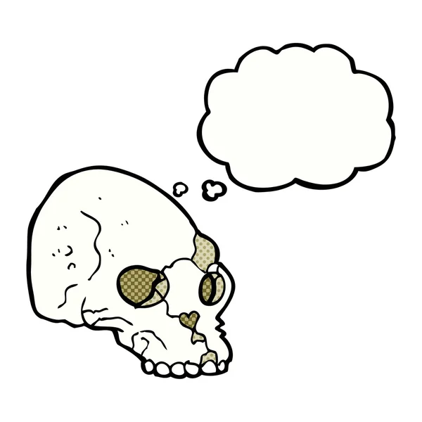 Calavera espeluznante de dibujos animados con burbuja de pensamiento — Vector de stock