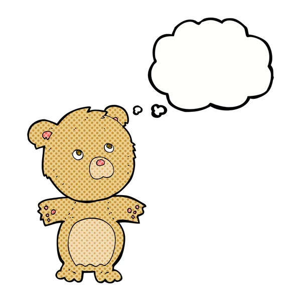 Cartoon grappige teddybeer met gedachte zeepbel — Stockvector