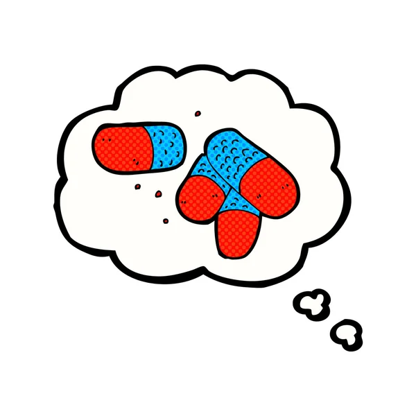 Cartoon painkillers with thought bubble — Stock Vector