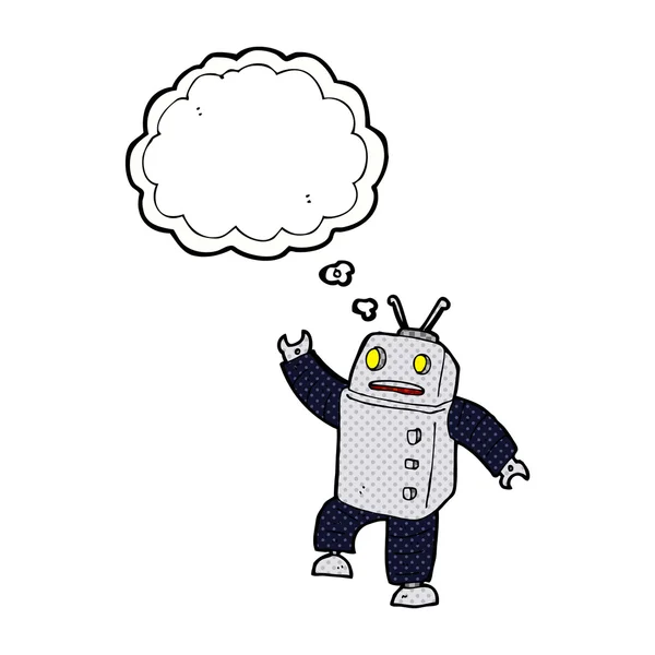 Robot de dibujos animados con burbuja de pensamiento — Vector de stock