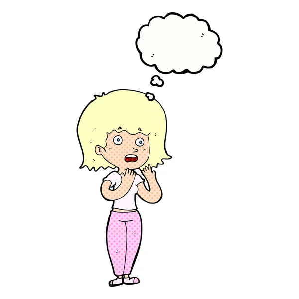 Cartoon shocked woman with thought bubble — Stock Vector