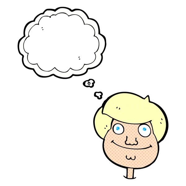 Cartoon glückliches Jungengesicht mit Gedankenblase — Stockvektor